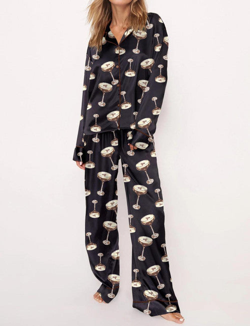 Espresso Martini Satin Pajama Set For Women