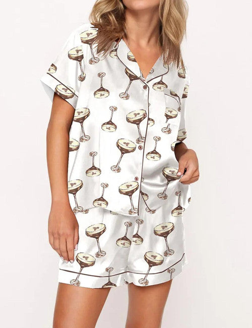 Espresso Martini Satin Pajama Set For Women